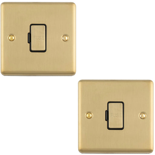 2 PACK 13A DP Unswitched Fuse Spur SATIN BRASS & Black Mains Isolation Wall Plate