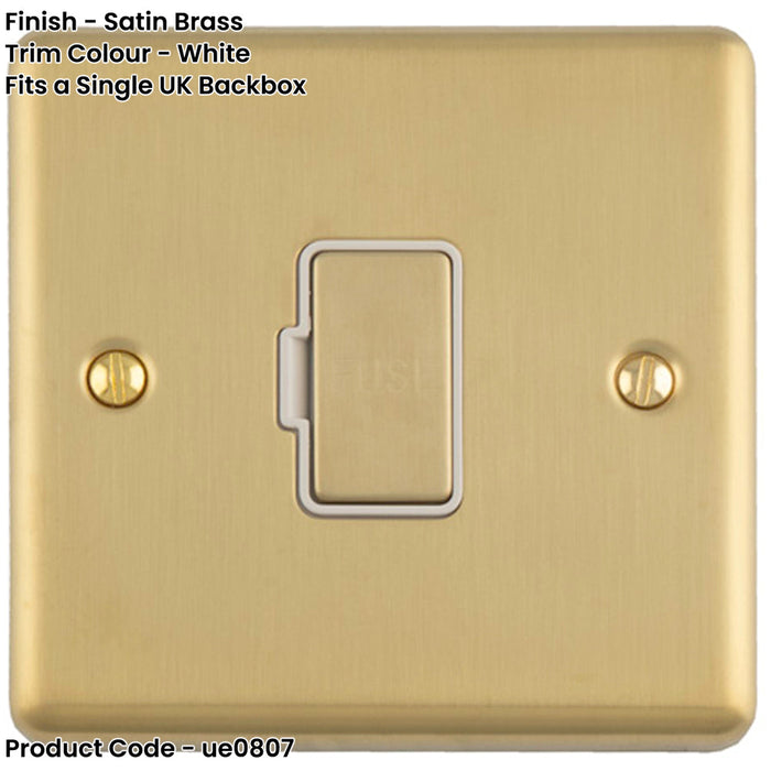 13A DP Unswitched Fuse Spur SATIN BRASS & White Mains Isolation Wall Plate