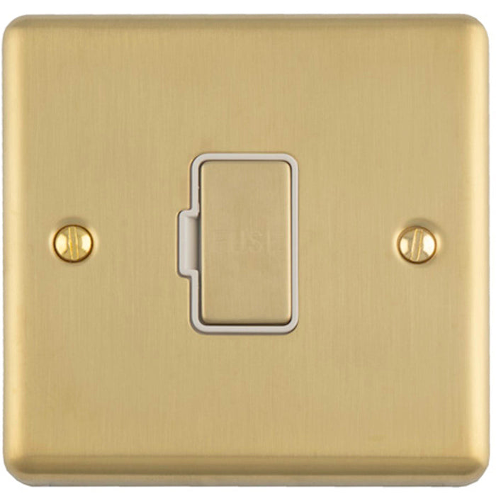 13A DP Unswitched Fuse Spur SATIN BRASS & White Mains Isolation Wall Plate
