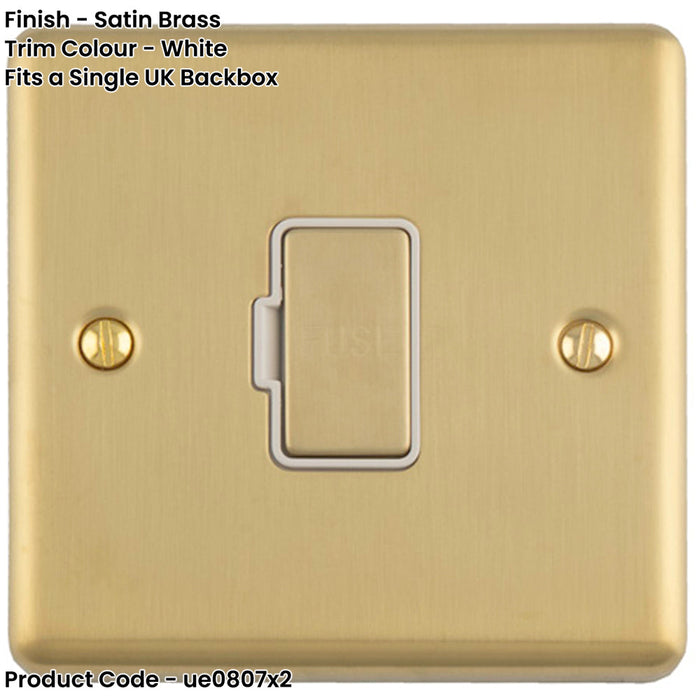2 PACK 13A DP Unswitched Fuse Spur SATIN BRASS & White Mains Isolation Wall Plate
