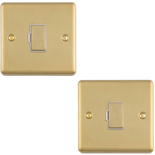 2 PACK 13A DP Unswitched Fuse Spur SATIN BRASS & White Mains Isolation Wall Plate