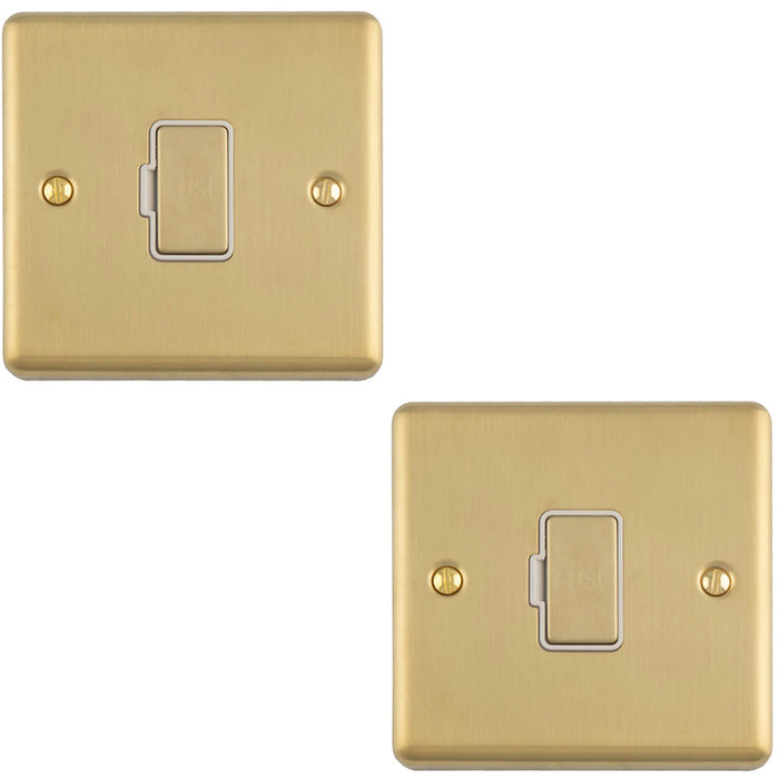 2 PACK 13A DP Unswitched Fuse Spur SATIN BRASS & White Mains Isolation Wall Plate