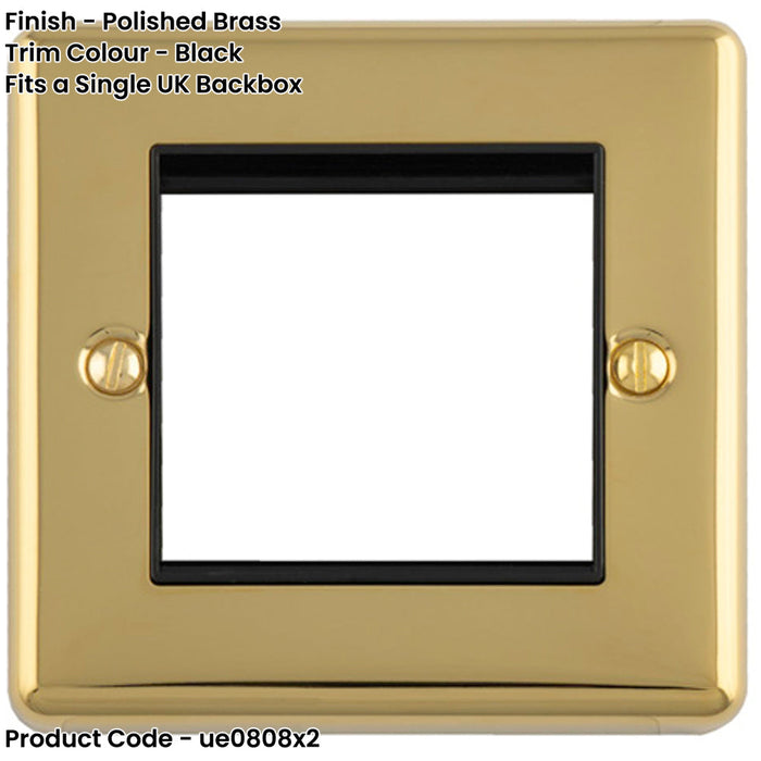 2 PACK Double Gang EURO Module Modular Wall Face Plate Frame POLISHED BRASS & BLACK 25x50mm