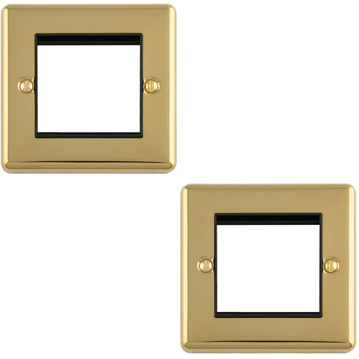 2 PACK Double Gang EURO Module Modular Wall Face Plate Frame POLISHED BRASS & BLACK 25x50mm