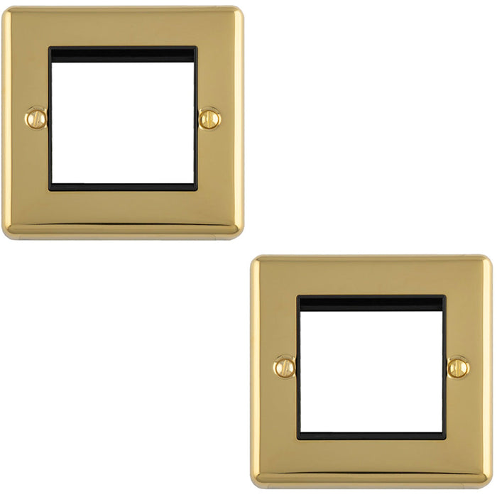 2 PACK Double Gang EURO Module Modular Wall Face Plate Frame POLISHED BRASS & BLACK 25x50mm