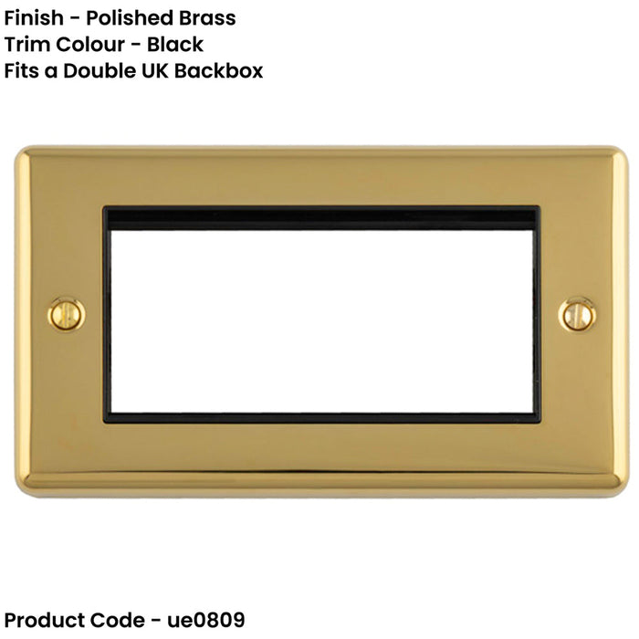 4 Gang EURO Module Modular Wall Face Plate Frame POLISHED BRASS & BLACK 25x50mm