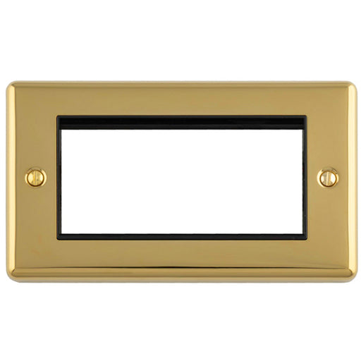 4 Gang EURO Module Modular Wall Face Plate Frame POLISHED BRASS & BLACK 25x50mm