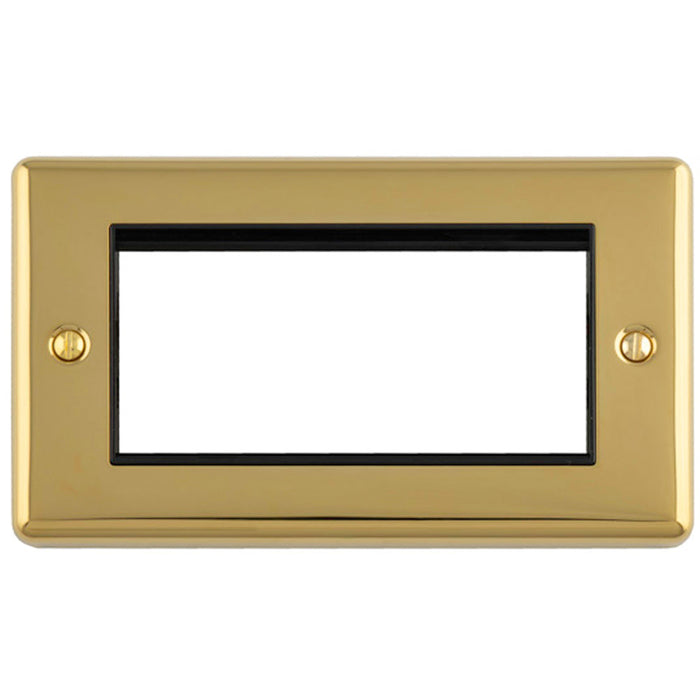 4 Gang EURO Module Modular Wall Face Plate Frame POLISHED BRASS & BLACK 25x50mm