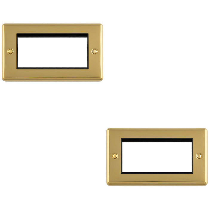 2 PACK 4 Gang EURO Module Modular Wall Face Plate Frame POLISHED BRASS & BLACK 25x50mm