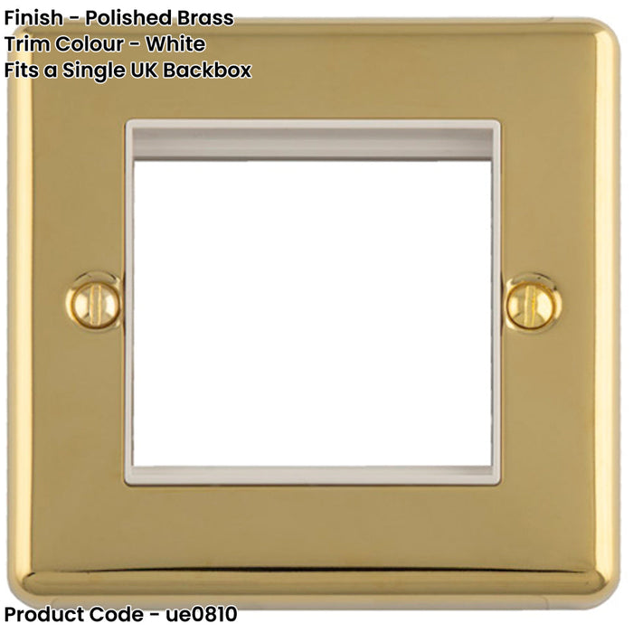 Double Gang EURO Module Modular Wall Face Plate Frame POLISHED BRASS & WHITE 25x50mm