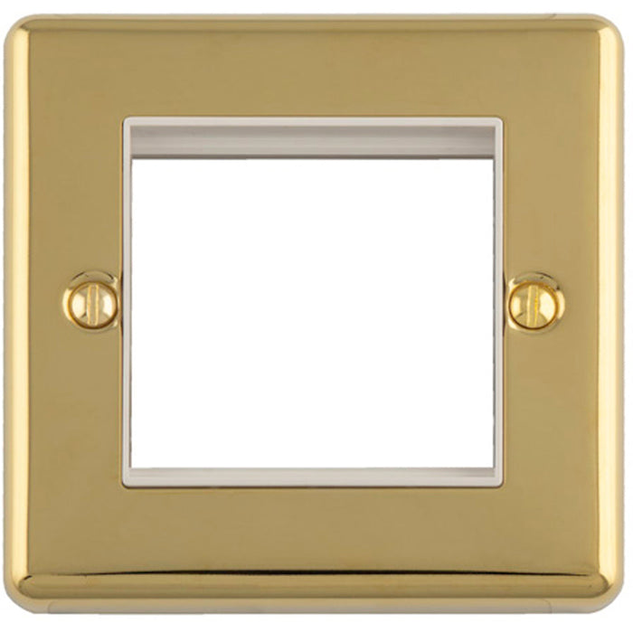 Double Gang EURO Module Modular Wall Face Plate Frame POLISHED BRASS & WHITE 25x50mm