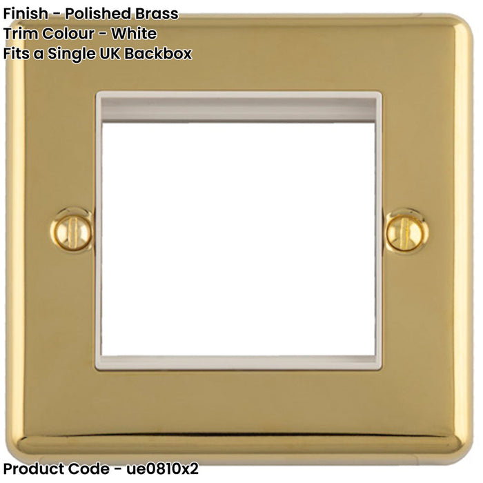 2 PACK Double Gang EURO Module Modular Wall Face Plate Frame POLISHED BRASS & WHITE 25x50mm