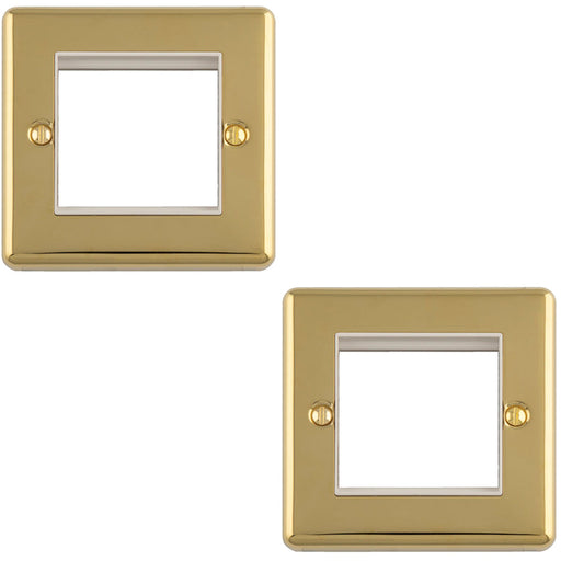 2 PACK Double Gang EURO Module Modular Wall Face Plate Frame POLISHED BRASS & WHITE 25x50mm