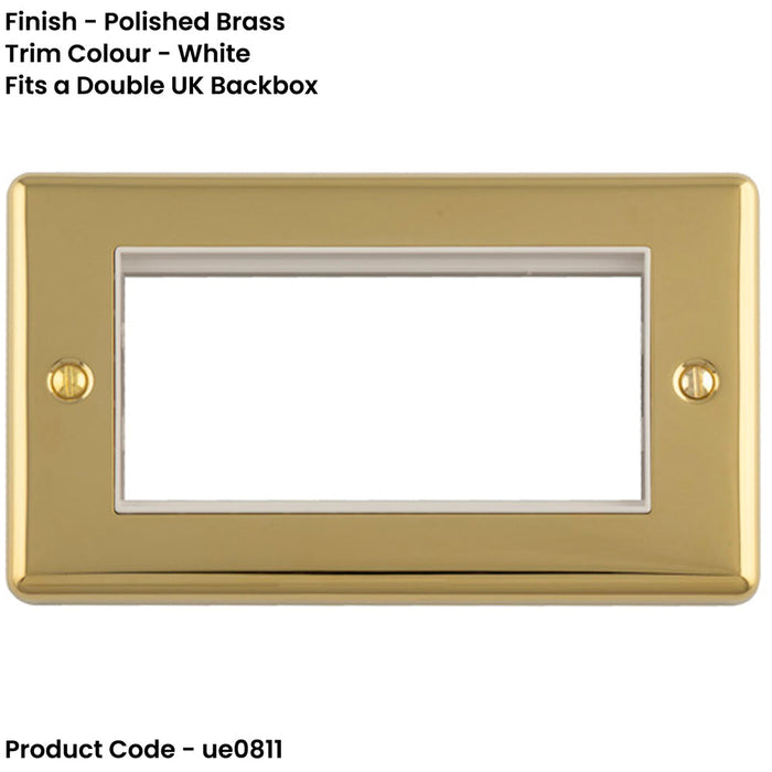 4 Gang EURO Module Modular Wall Face Plate Frame POLISHED BRASS & WHITE 25x50mm