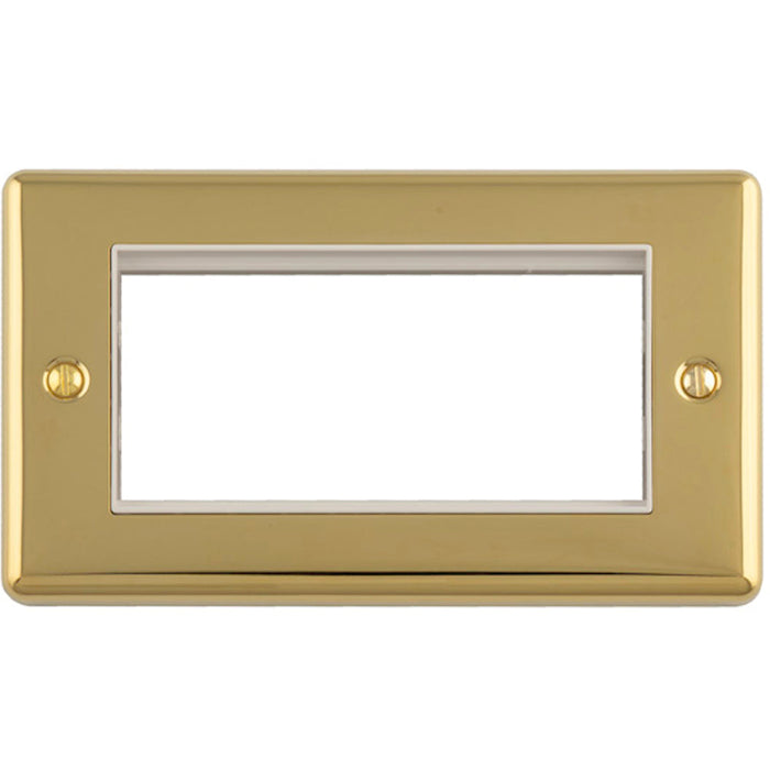 4 Gang EURO Module Modular Wall Face Plate Frame POLISHED BRASS & WHITE 25x50mm