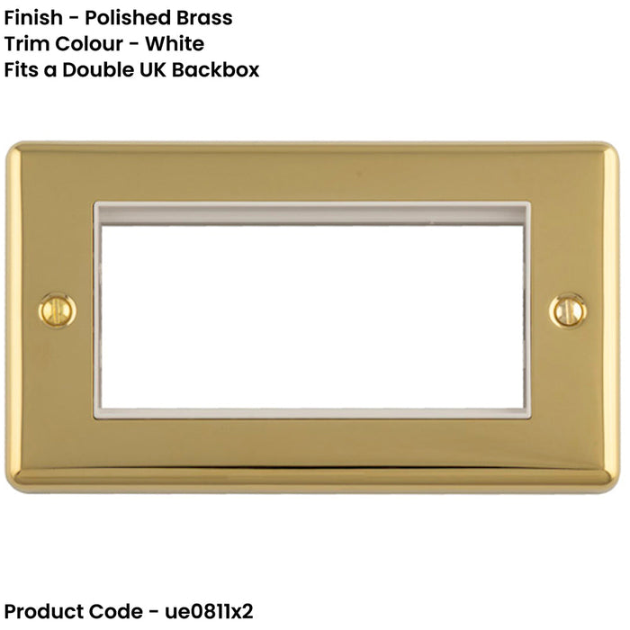 2 PACK 4 Gang EURO Module Modular Wall Face Plate Frame POLISHED BRASS & WHITE 25x50mm