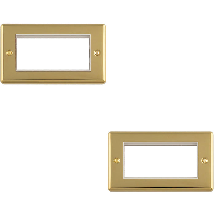 2 PACK 4 Gang EURO Module Modular Wall Face Plate Frame POLISHED BRASS & WHITE 25x50mm