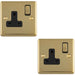 2 PACK 1 Gang Single UK Plug Socket POLISHED BRASS & BLACK 13A Switched Mains Wall Power Outlet