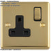 3 PACK 1 Gang Single UK Plug Socket POLISHED BRASS & BLACK 13A Switched Mains Wall Power Outlet