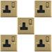 5 PACK 1 Gang Single UK Plug Socket POLISHED BRASS & BLACK 13A Switched Mains Wall Power Outlet