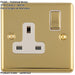 2 PACK 1 Gang Single UK Plug Socket POLISHED BRASS & WHITE 13A Switched Mains Wall Power Outlet