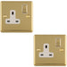 2 PACK 1 Gang Single UK Plug Socket POLISHED BRASS & WHITE 13A Switched Mains Wall Power Outlet