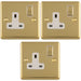 3 PACK 1 Gang Single UK Plug Socket POLISHED BRASS & WHITE 13A Switched Mains Wall Power Outlet