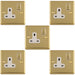5 PACK 1 Gang Single UK Plug Socket POLISHED BRASS & WHITE 13A Switched Mains Wall Power Outlet