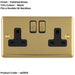 2 Gang Double UK Plug Socket POLISHED BRASS & BLACK 13A Switched Mains Wall Power Outlet