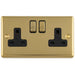 2 Gang Double UK Plug Socket POLISHED BRASS & BLACK 13A Switched Mains Wall Power Outlet