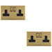 2 PACK 2 Gang Double UK Plug Socket POLISHED BRASS & BLACK 13A Switched Mains Wall Power Outlet