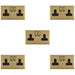 5 PACK 2 Gang Double UK Plug Socket POLISHED BRASS & BLACK 13A Switched Mains Wall Power Outlet