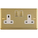 2 Gang Double UK Plug Socket POLISHED BRASS & WHITE 13A Switched Mains Wall Power Outlet