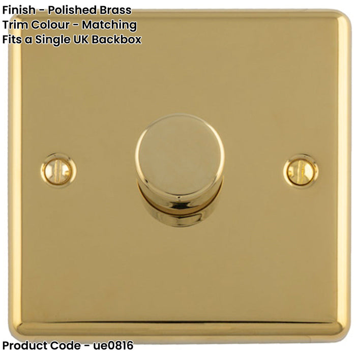 1 Gang 400W LED 2 Way Rotary Dimmer Switch POLISHED BRASS Light Dimming Plate