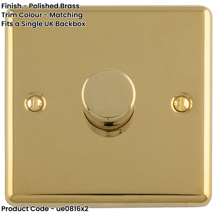 2 PACK 1 Gang 400W LED 2 Way Rotary Dimmer Switch POLISHED BRASS Light Dimming Plate