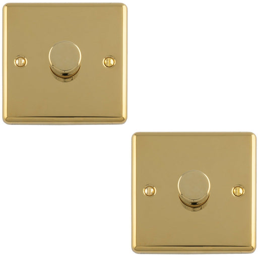2 PACK 1 Gang 400W LED 2 Way Rotary Dimmer Switch POLISHED BRASS Light Dimming Plate