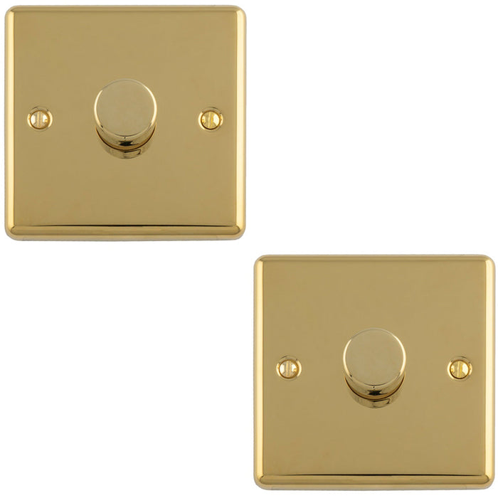 2 PACK 1 Gang 400W LED 2 Way Rotary Dimmer Switch POLISHED BRASS Light Dimming Plate