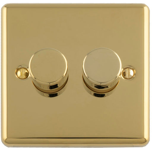 2 Gang 400W LED 2 Way Rotary Dimmer Switch POLISHED BRASS Light Dimming Plate
