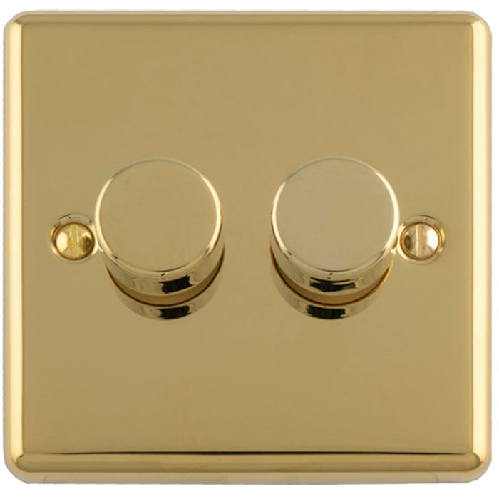 2 Gang 400W LED 2 Way Rotary Dimmer Switch POLISHED BRASS Light Dimming Plate