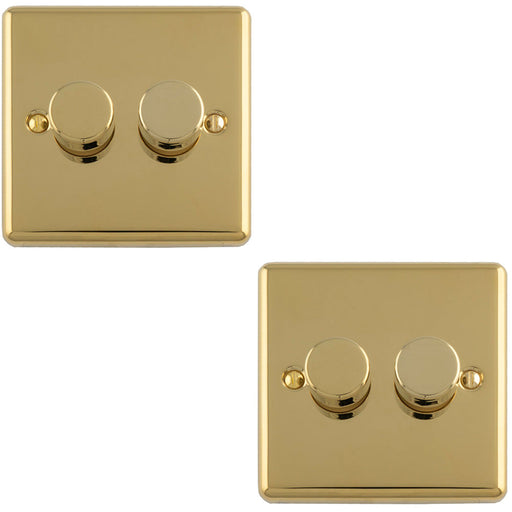 2 PACK 2 Gang 400W LED 2 Way Rotary Dimmer Switch POLISHED BRASS Light Dimming Plate