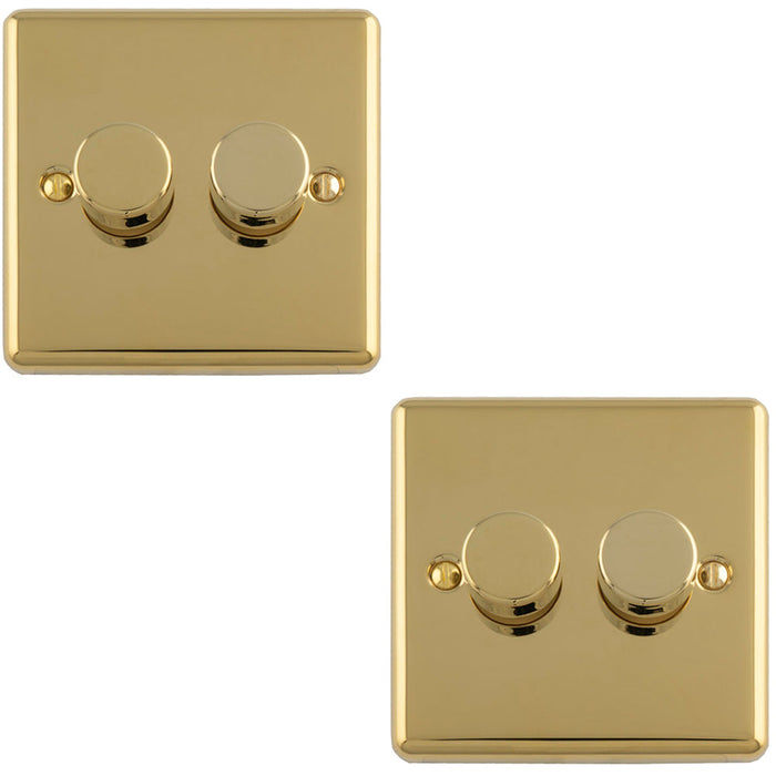 2 PACK 2 Gang 400W LED 2 Way Rotary Dimmer Switch POLISHED BRASS Light Dimming Plate