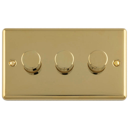 3 Gang 400W LED 2 Way Rotary Dimmer Switch POLISHED BRASS Light Dimming Plate