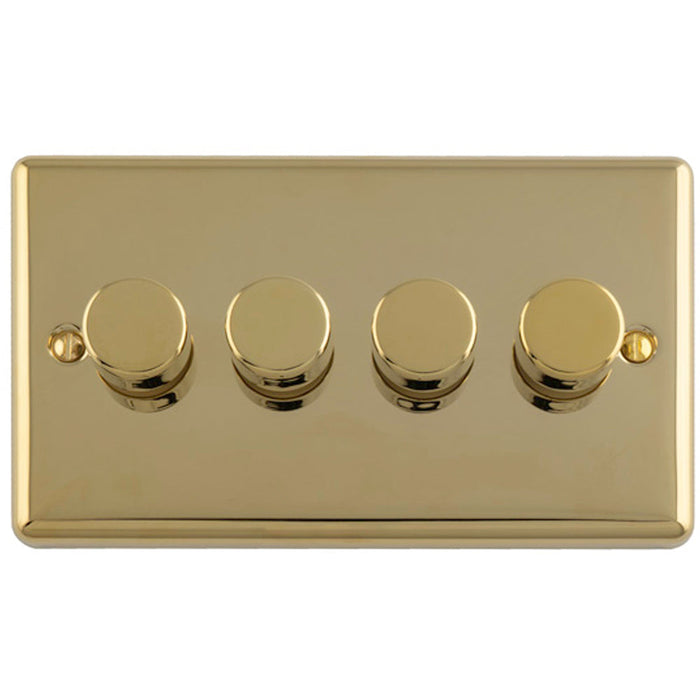 4 Gang 400W LED 2 Way Rotary Dimmer Switch POLISHED BRASS Light Dimming Plate