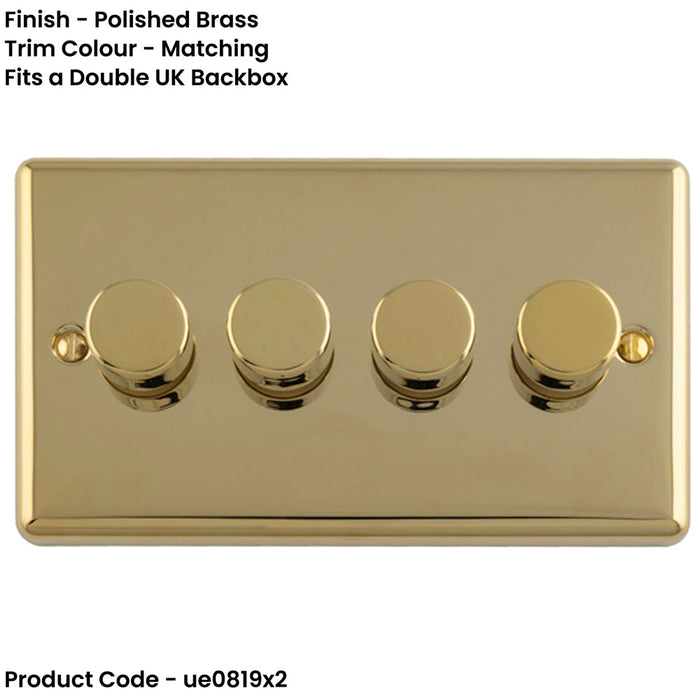 2 PACK 4 Gang 400W LED 2 Way Rotary Dimmer Switch POLISHED BRASS Light Dimming Plate