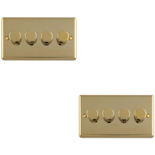 2 PACK 4 Gang 400W LED 2 Way Rotary Dimmer Switch POLISHED BRASS Light Dimming Plate