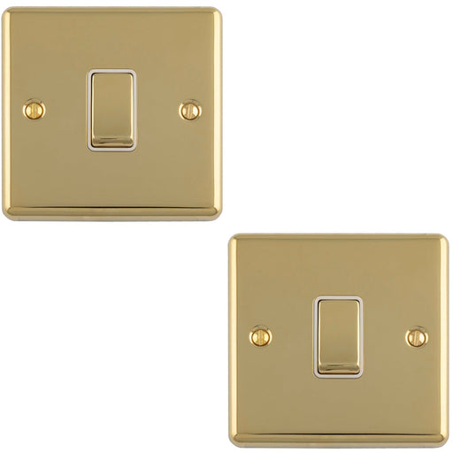 2 PACK 1 Gang Single Light Switch POLISHED BRASS 2 Way 10A White Trim & Metal Rocker