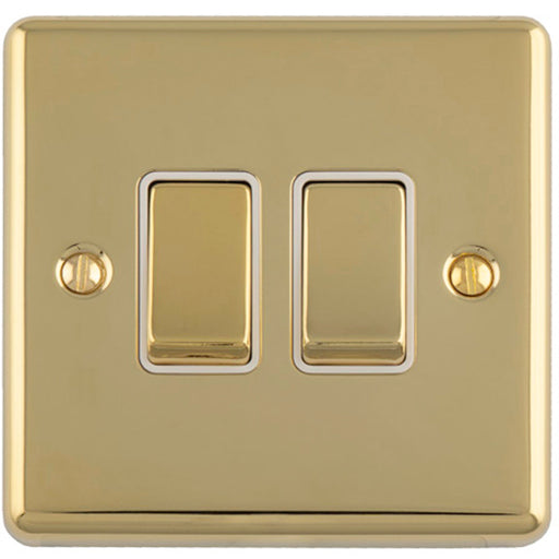 2 Gang Double Light Switch POLISHED BRASS 2 Way 10A White Trim & Metal Rocker