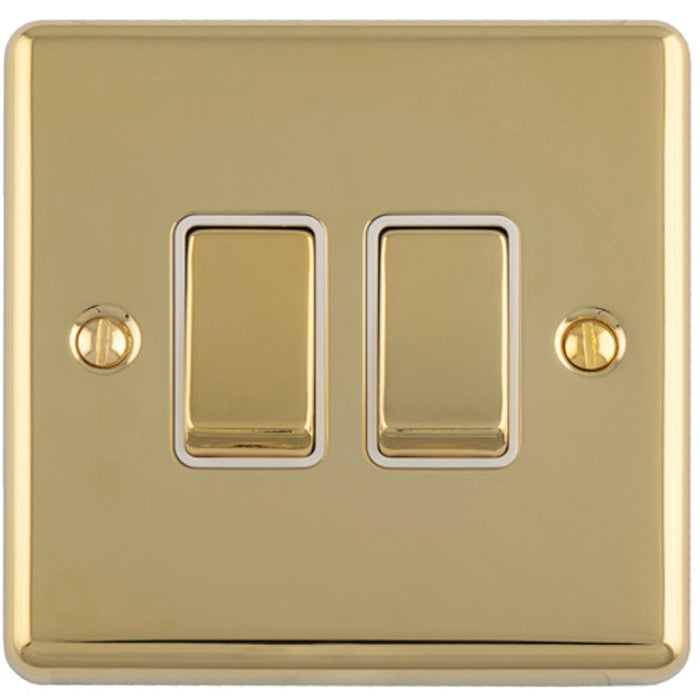 2 Gang Double Light Switch POLISHED BRASS 2 Way 10A White Trim & Metal Rocker