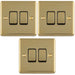 3 PACK 2 Gang Double Light Switch POLISHED BRASS 2 Way 10A Black Trim & Metal Rocker