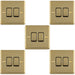 5 PACK 2 Gang Double Light Switch POLISHED BRASS 2 Way 10A Black Trim & Metal Rocker